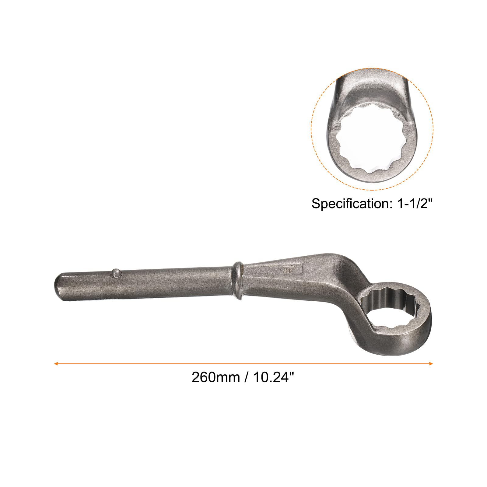 QUARKZMAN Llave Tubo Extremo Desviado 1-1/2" CR-V 12 Puntos Extremo Simple Desviado Llave Tubo Cuello Alto Apretar Y Remover Tornillos Y Sujetadores Gris Plateado