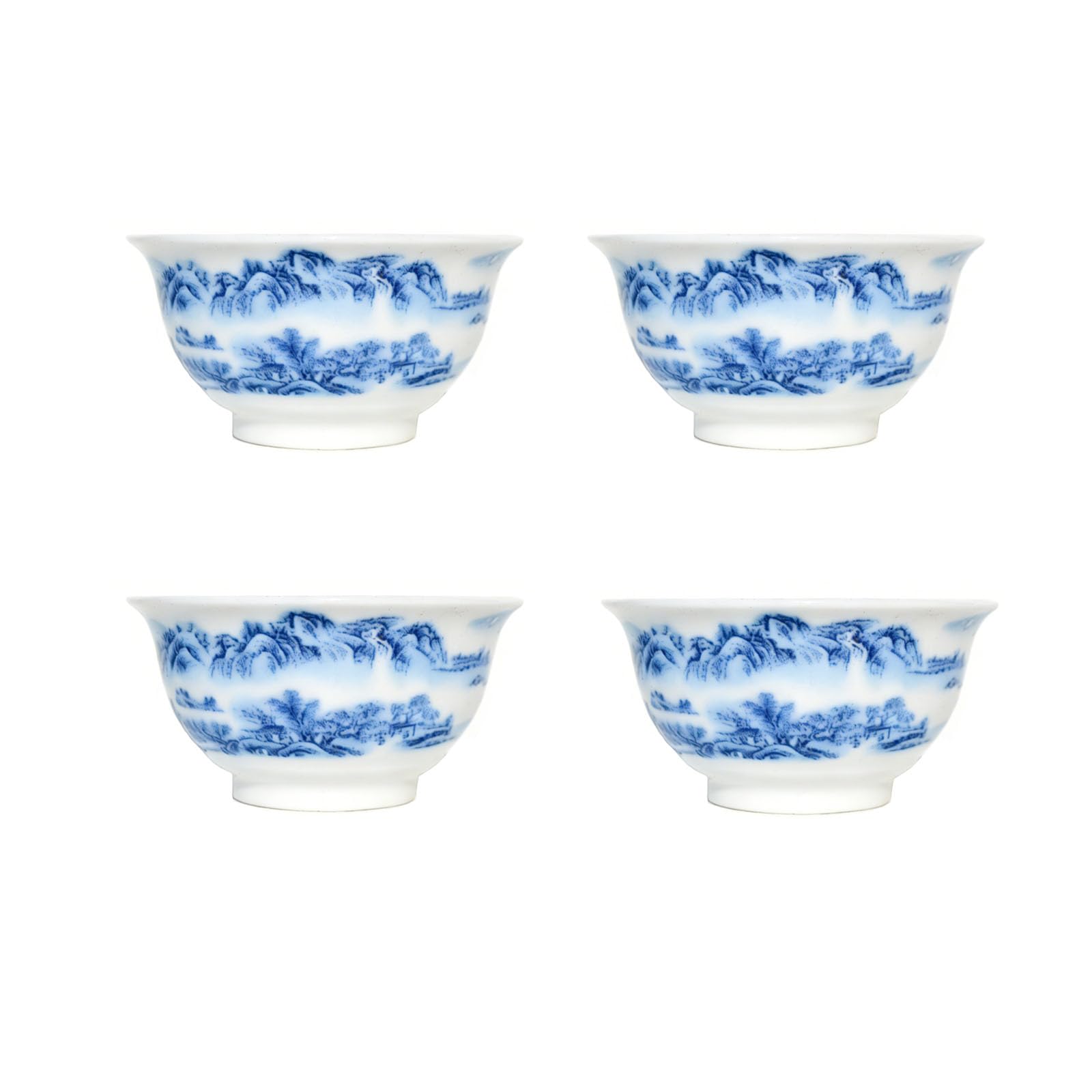 Liang baobao Chinese Tea Tasting Cup Set of 4, 2oz Blue and White Porcelain