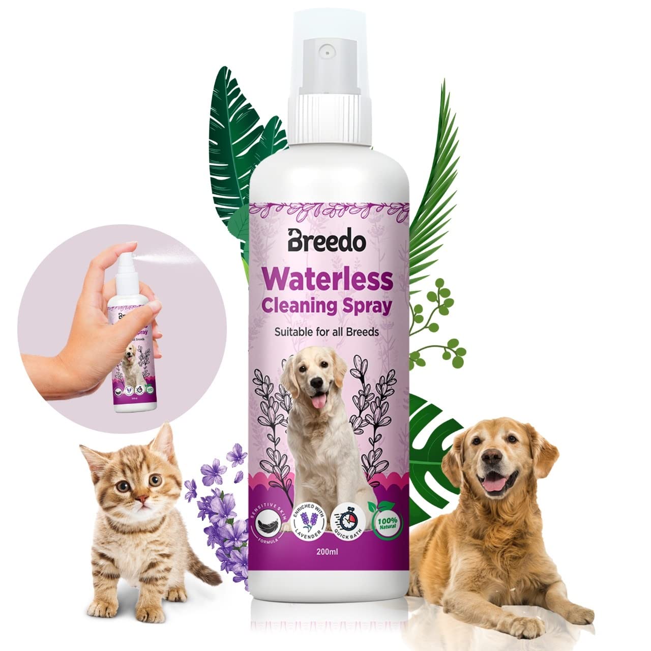 Breedo Levander and Essential Oil Conditioning Waterless Shampoo Spray for Dogs & Puppy Dry/Waterless Dog Shampoo(200 ml)| Maintains Overall Skin Health, Nourishing Hair and Shiny Body (B0BNXNCZTL) Amazon Price History, Amazon Price Tracker