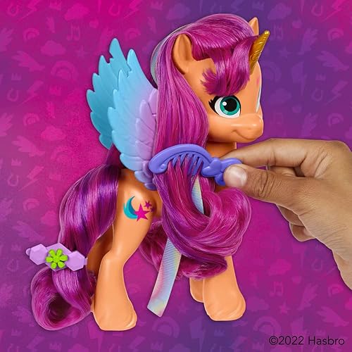 Miniatura 9 de My Little Pony Toys Make Your Mark Sunny Starscout Ribbon Peinados de cinta juguete de poni naranja de 6 pulgadas juguetes para niñas y niños de 5