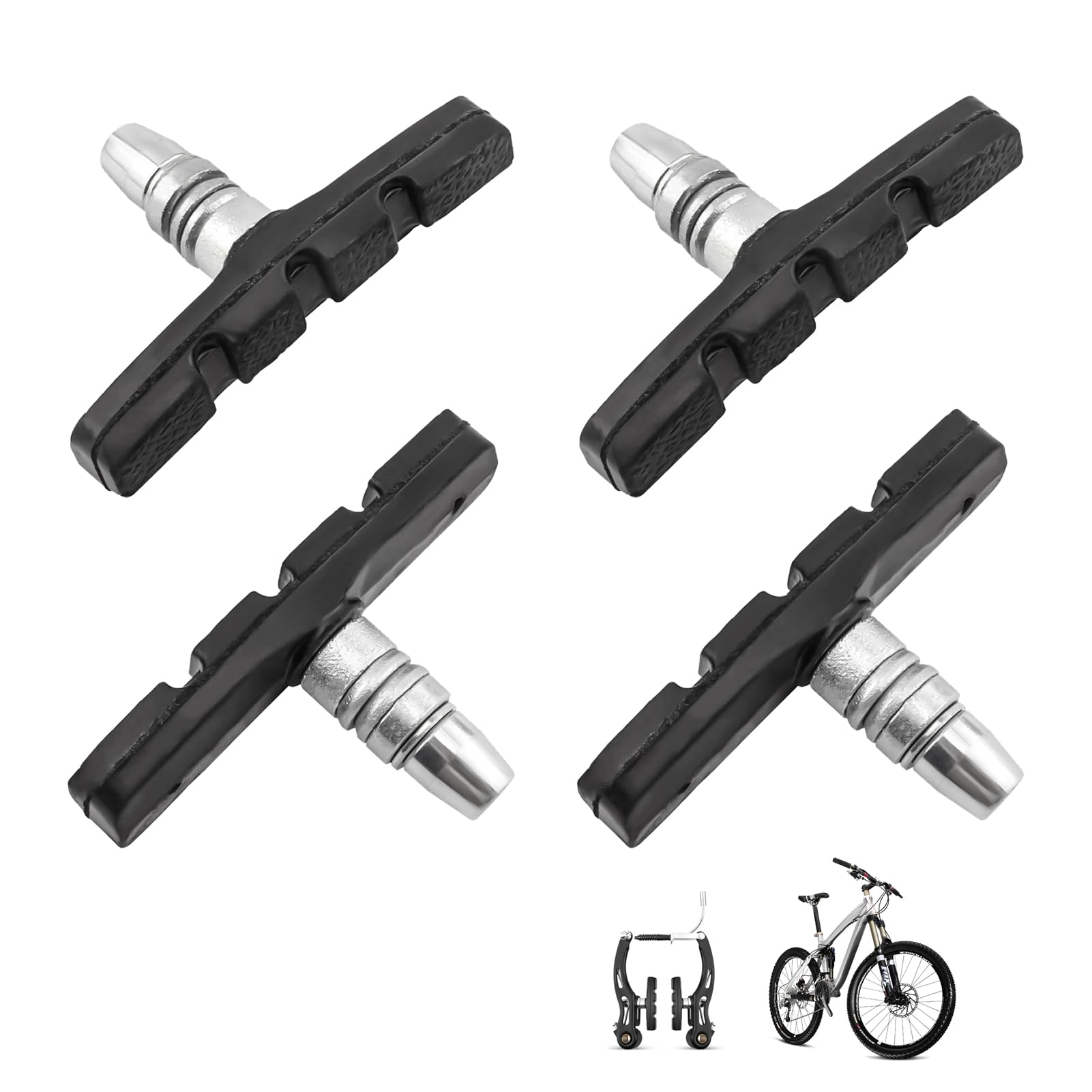 2 Paires Patins Frein V-Brake 70mm - Caoutchouc Résistant Silencieux - Compatible Shimano, Tektro, Avid, Sram - Pour VTT, VTC, Ville
