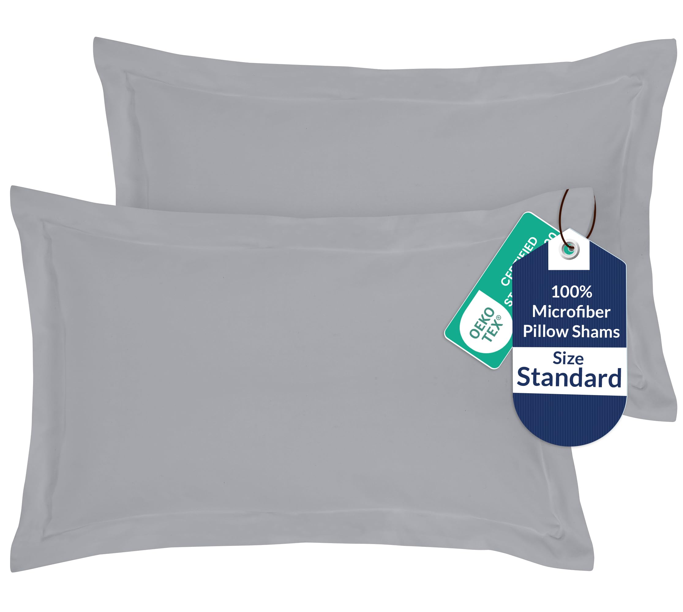 Royale Linens Microfiber Standard Size Pillow Shams Set of 2 - Silver Shams