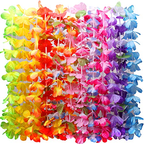 Myamy 36 Counts Hawaiian Leis Necklace Tropical Luau Hawaii Silk Flower Lei Theme Party Favors Wreaths Headbands Holiday Wedding Beach Birthday Decorations (3 Dozens) #TOP5