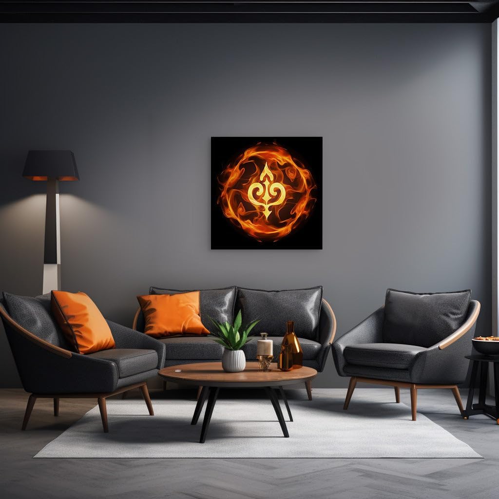 Canvas for Living room. Igniting the Darkness: A Fiery Emblem's Golden Glow Against the Night, 27 x 18 inch Canvas Wall Art - Abstract Expressionist - Modern Home Decor - 69x46 cm (27x18 inch)