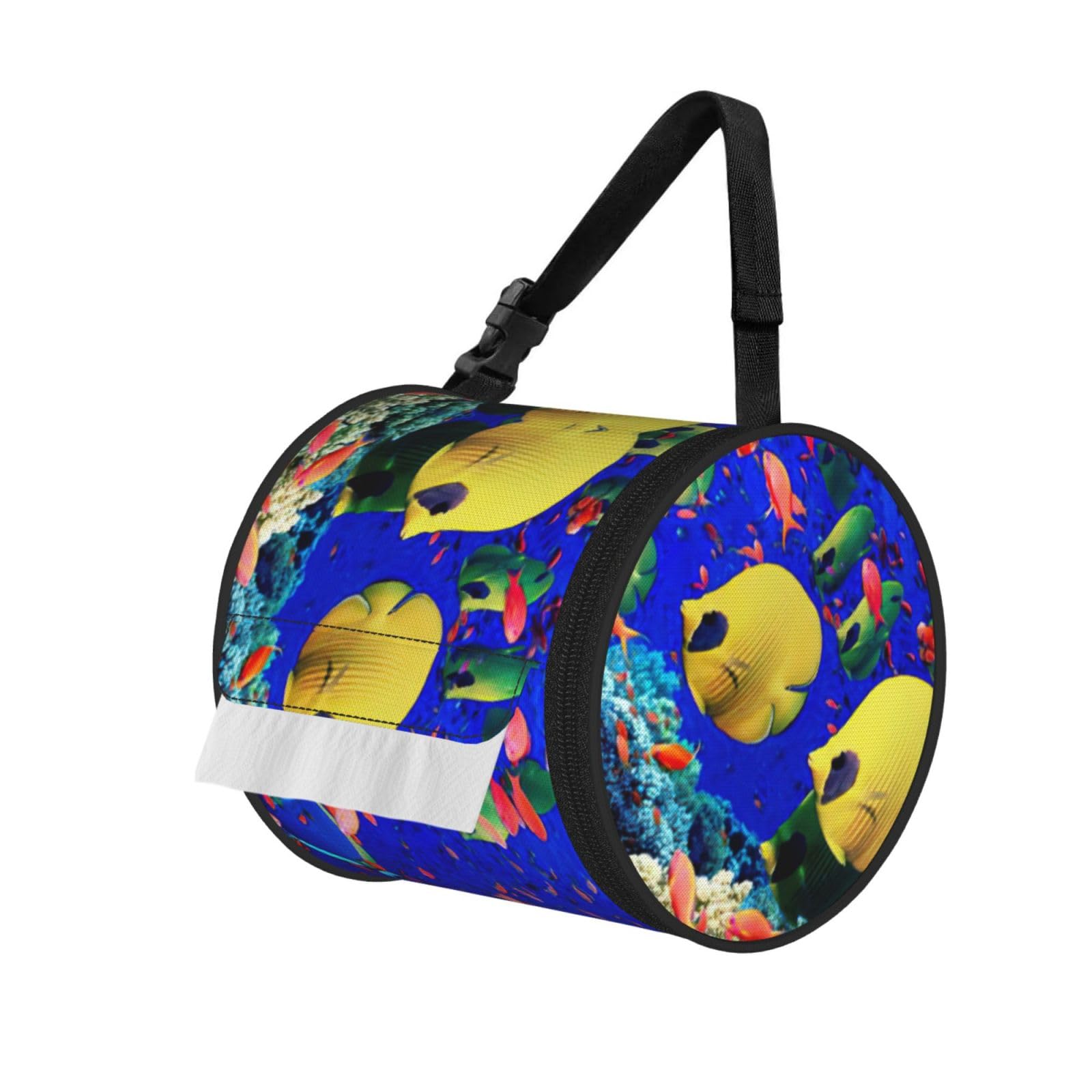 Sea Fishes Print Fashion Tissues Organizer Box, Hanging Tissue Holder For Purse Coins For Car Office Daily Outing