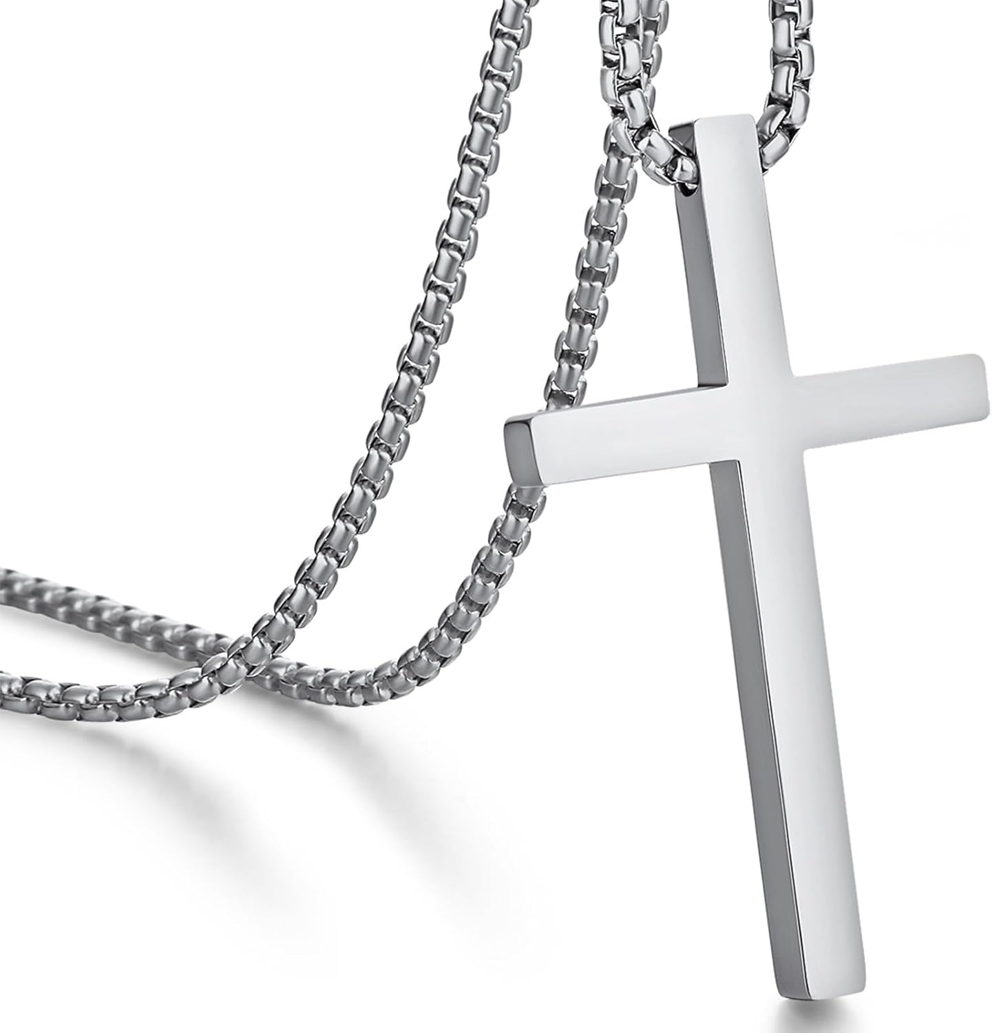 Simple Cross Necklace for Men 316L Stainless Steel Cross Pendant Jesus Christ Cross Jewelry, with Rolo Chain 22/24/26 Inch