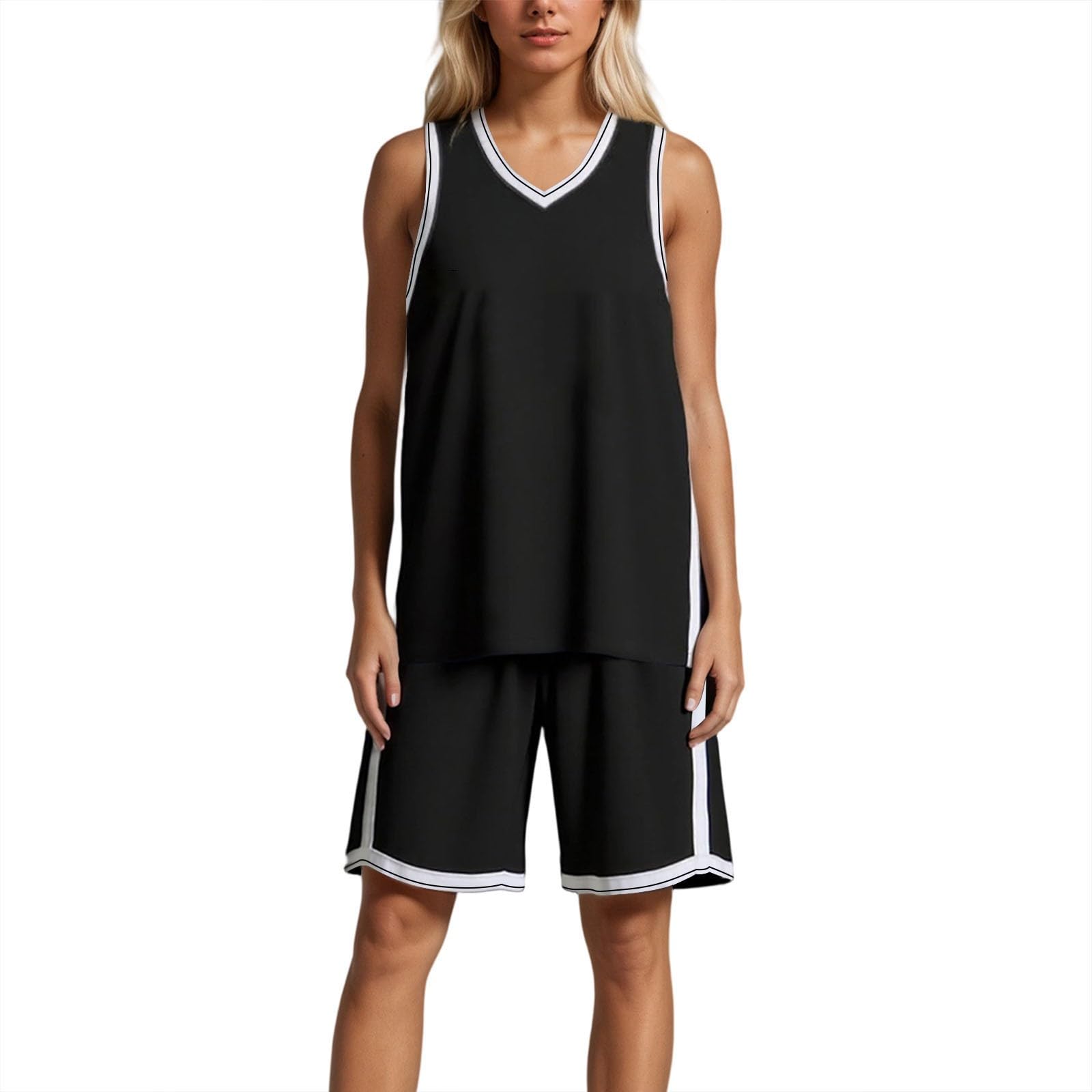 Traje corto activo para mujer, conjunto de camiseta de tirantes para adultos, para baloncesto, versátil ropa casual para primavera y otoño