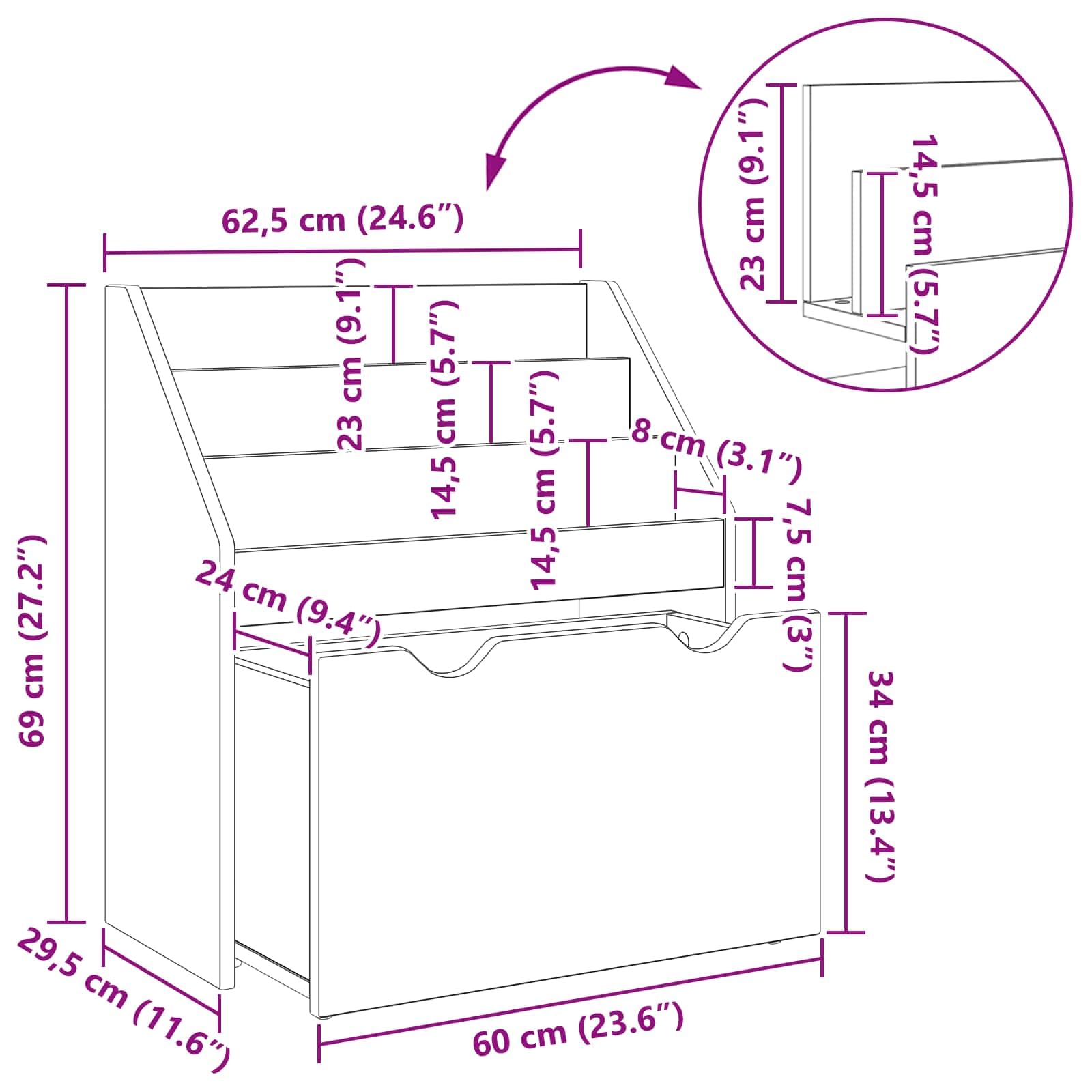 Kinderregal Altholz Holzwerkstoff 60 x 29,5 x 69 cm freistehendes Regal mit Schublade für Bücher, Zeitschrift Ordnung im Kinderzimmer