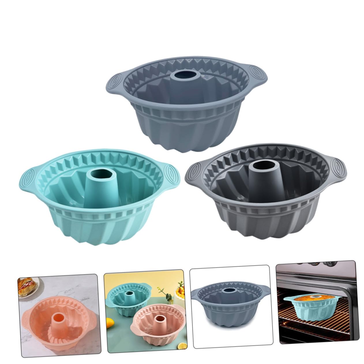 BESTYASH Set 3 Stampi in Silicone per Torta Mousse Design Scanellato e Rotondo, Superficie Liscia, Grande capacità per Dolci Fatti in Casa e Riutilizzabili