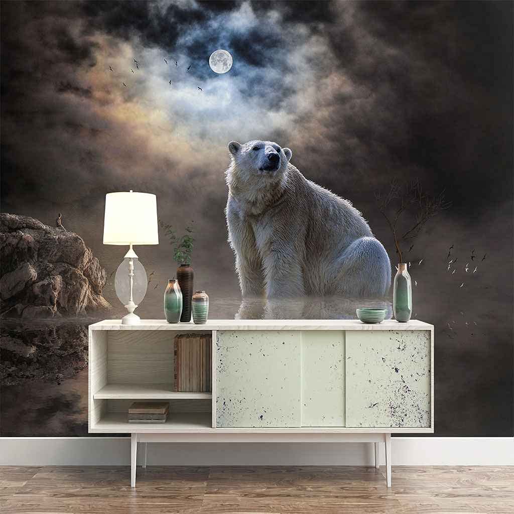 Photo papier peint salon ours blanc décoration murale panoramique 3D autocollante