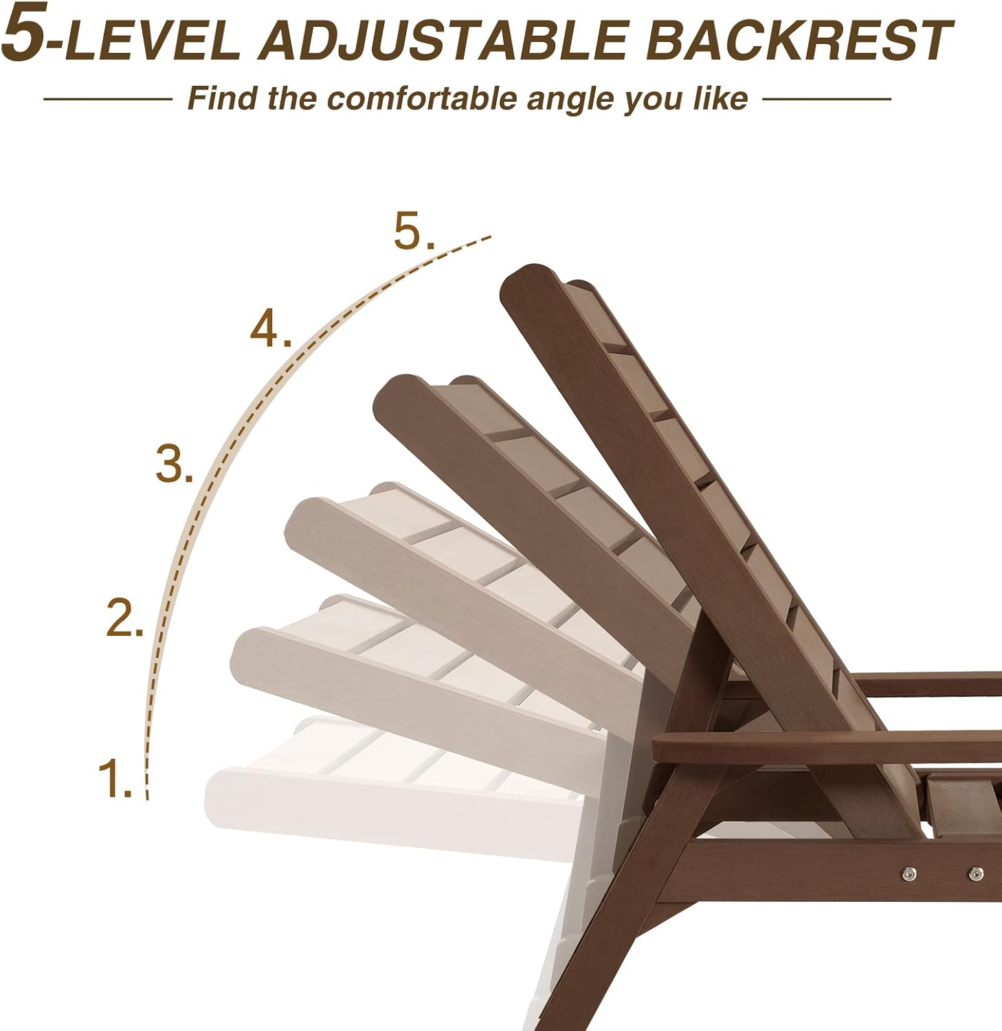 Chaise Lounge Set of 2, Poly Lumber, Outdoor Lounge Chair with Adjustable Backrest, Sturdy Weather Resistant Waterproof Fade Proof, for Poolside Patio Garden(Brown, 2 Pcs)