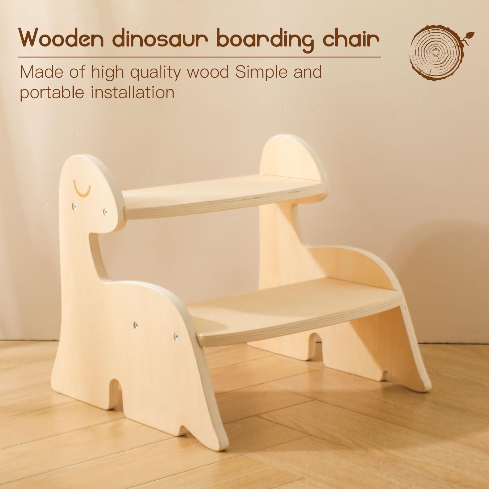 Sgabello in legno per bambini, torre di apprendimento Montessori, torre di apprendimento per bambini, dinosauro, sgabello a 2 livelli, mobili per bambini con animale, dinosauro