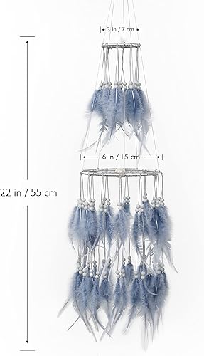 Miniatura 4 de Dremisland Atrapasueños de plumas blancas de doble círculo con luces LED móviles, adornos para colgar en la pared, decoración de techo para