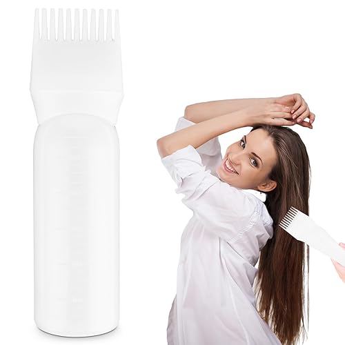 Botella aplicadora de peine de raíz, aplicador de aceite para el cabello de 6 onzas para teñir el cabello, cepillo aplicador de botella con escala