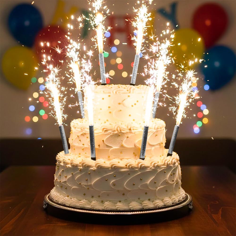 Unbranded Silver Glitter 7 Inch Large Birthday Wedding Cake Candles 6ct