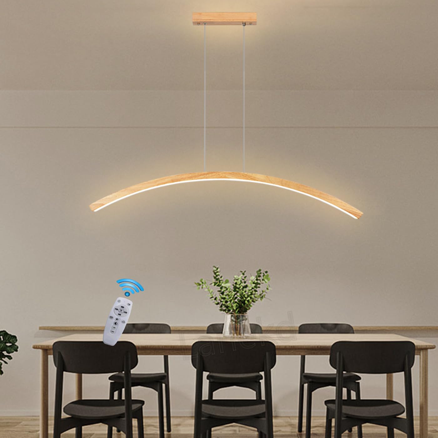 Esstischlampe Esszimmerlampe Holz Hängend Lampen, LED Pendelleuchte Dimmbar Modern Linear Hängelampe Höhenverstellbar Hängeleuchte für Esstisch Küche Wohnzimmer Büro Deko mit Fernbedienung Deckenlampe