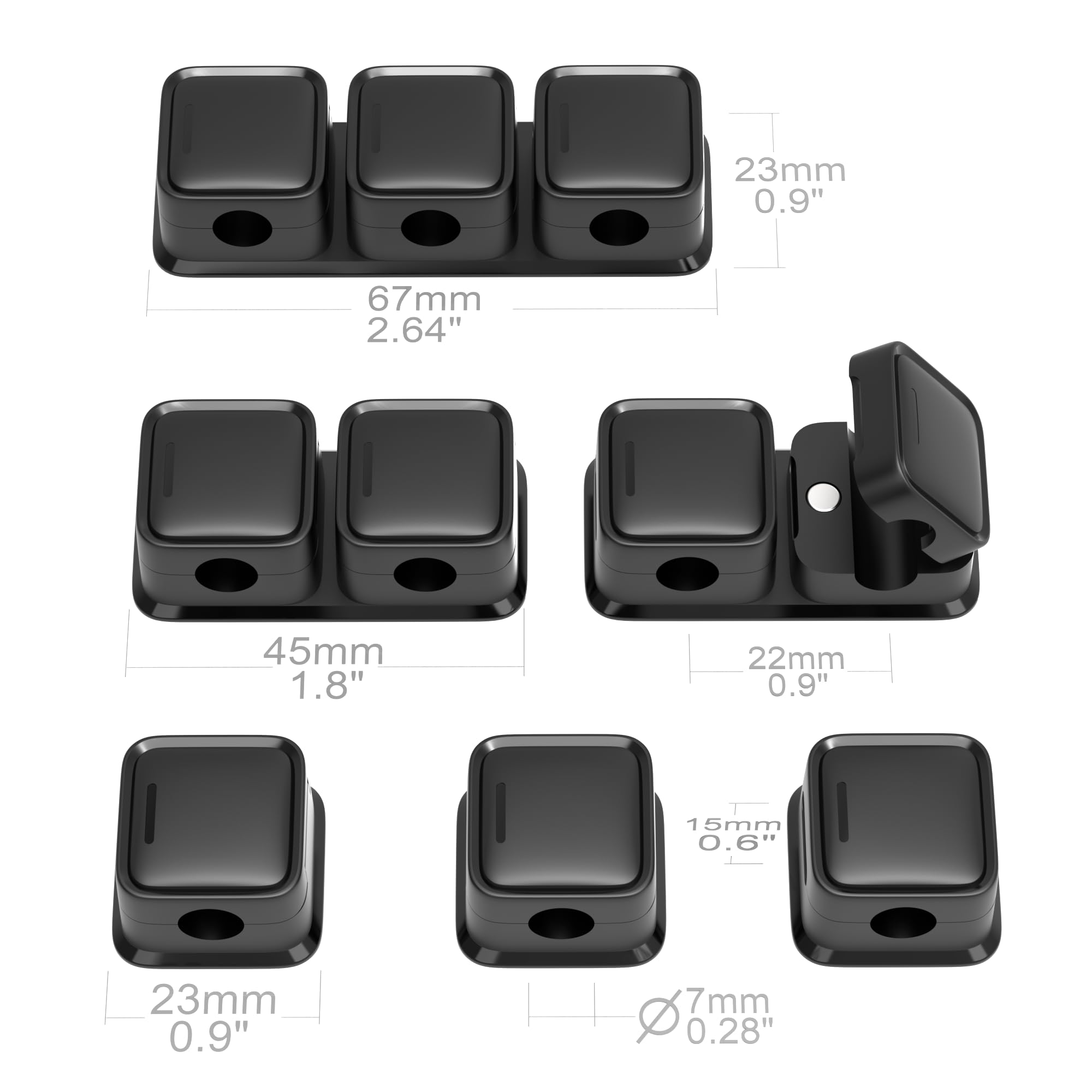 Electraline 71707 Pack De 5 Clips De Câble Magnétiques Avec Bande Métallique Adhésive Incluse, Organiseur De Bureau Pour Câbles Multifonctions, Gestion Du Cordon D'alimentation, Câble De Charge USB