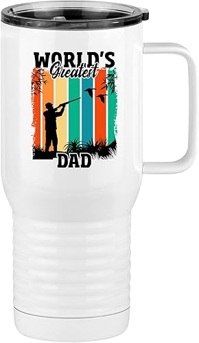 World's Greatest Dad - Taza de café de viaje con asa y tapa deslizante, regalo de caza para padre, vaso blanco de 20 onzas, color camello polar,
