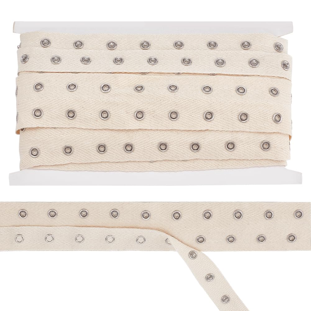 MAYJOYDIY 5 Yard Beige Wider Snap Tape Adjustable Sewing Snap Tape Trim 1.45inch Wide Cotton Snap Button Trim with 2 Rows Buttons Soft Cloth Sewing Snap for DIY Clothing Crafting Crafts