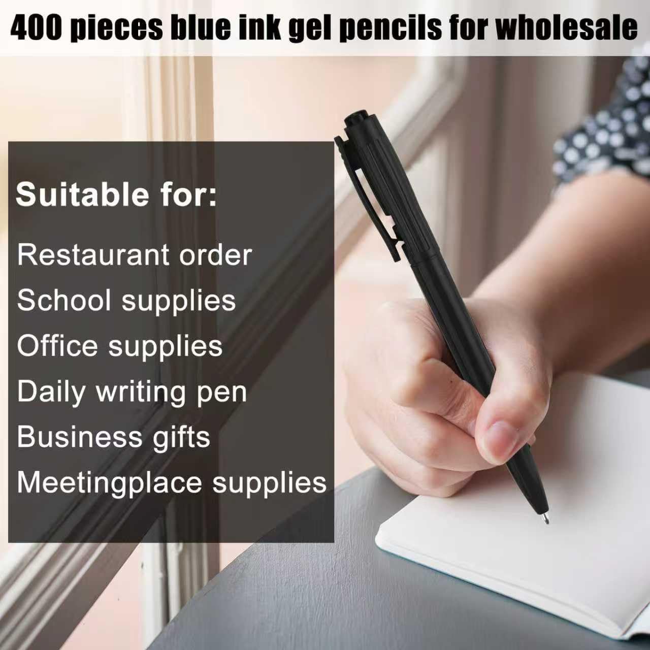 Zuazaor 400 Pieces Pens Bulk In Box Wholesale Cheap Retractable Ballpoint Pens 0.7mm Blue Ink Writing Server Pens for Office School Restaurant (Black) image 2