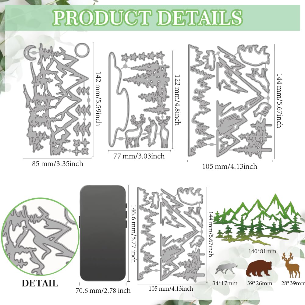MAYJOYDIY Nature Metal Cutting Dies Set, Forest Scenery with Mountains, Sun, Moon & Wild Animals (Deer, Wolves, Bears) - Image 2