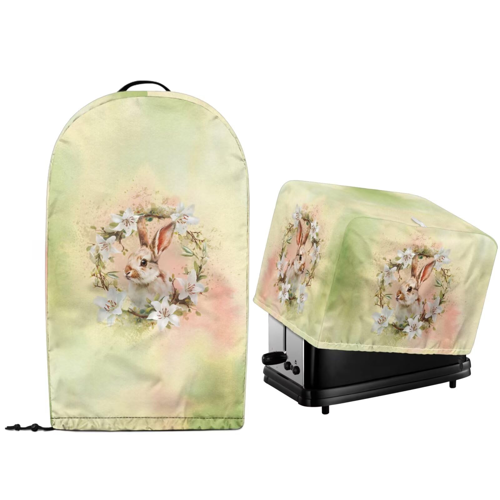 Kitchen Appliance Dust Covers for Stand Mixer Food Processor and Toaster Bread Maker Machine Protector Covers with Drawstring Hem Set of 2 Easter Floral Bunny
