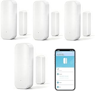 WiFi Türsensor Fenster Detektor: Smart Window Contact Sensor, Wireless Magnetic Door Open Detector with Free Notification Alerts, Compatible with Alexa Google Assistant (4-Pack)