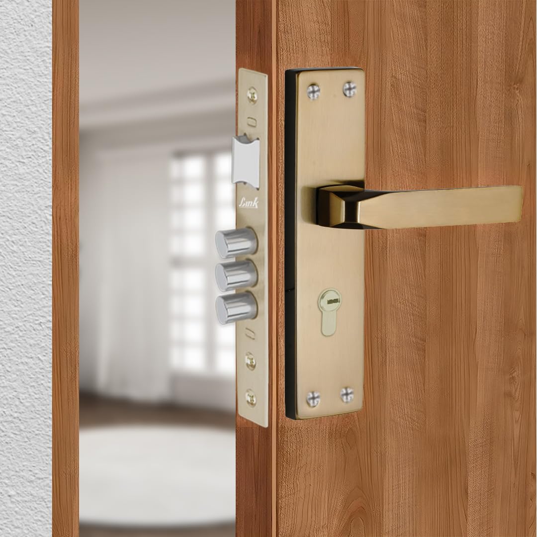 Link Fixio Mortise Door Lock Handle Set | 20 CM| Suitable for Left & Right Handed Doors | Brass Finish | Miled Steel Built | Outside Key, Indside Knob | 1,00,000+ Cycle Tested | 2-Year Warranty-image-34