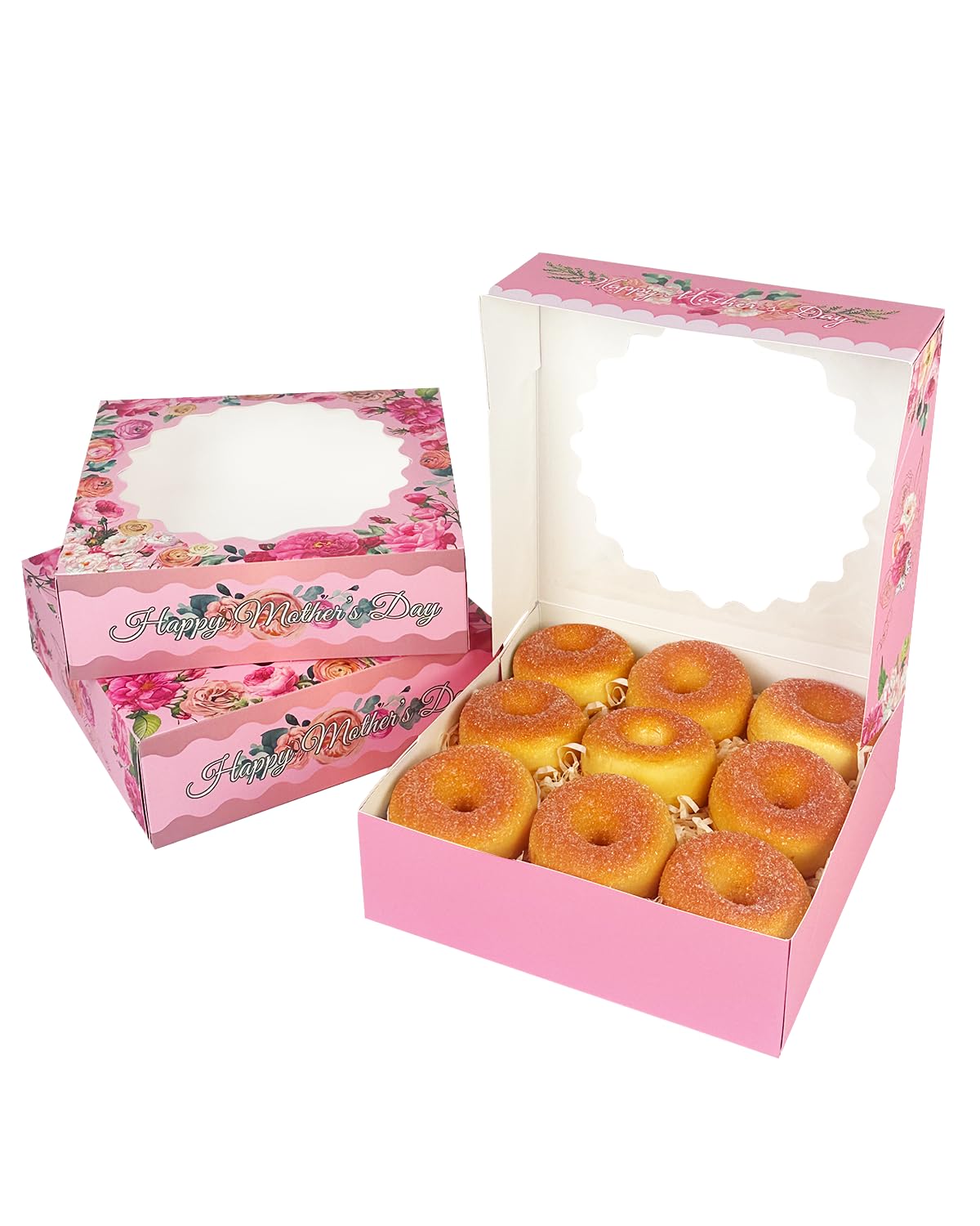 qiqee Lot de 30 boîtes à biscuits pour la fête des mères avec fenêtre - 20,3 x 20,3 x 6,3 cm - Boîte à pâtisserie pour la fête des mères