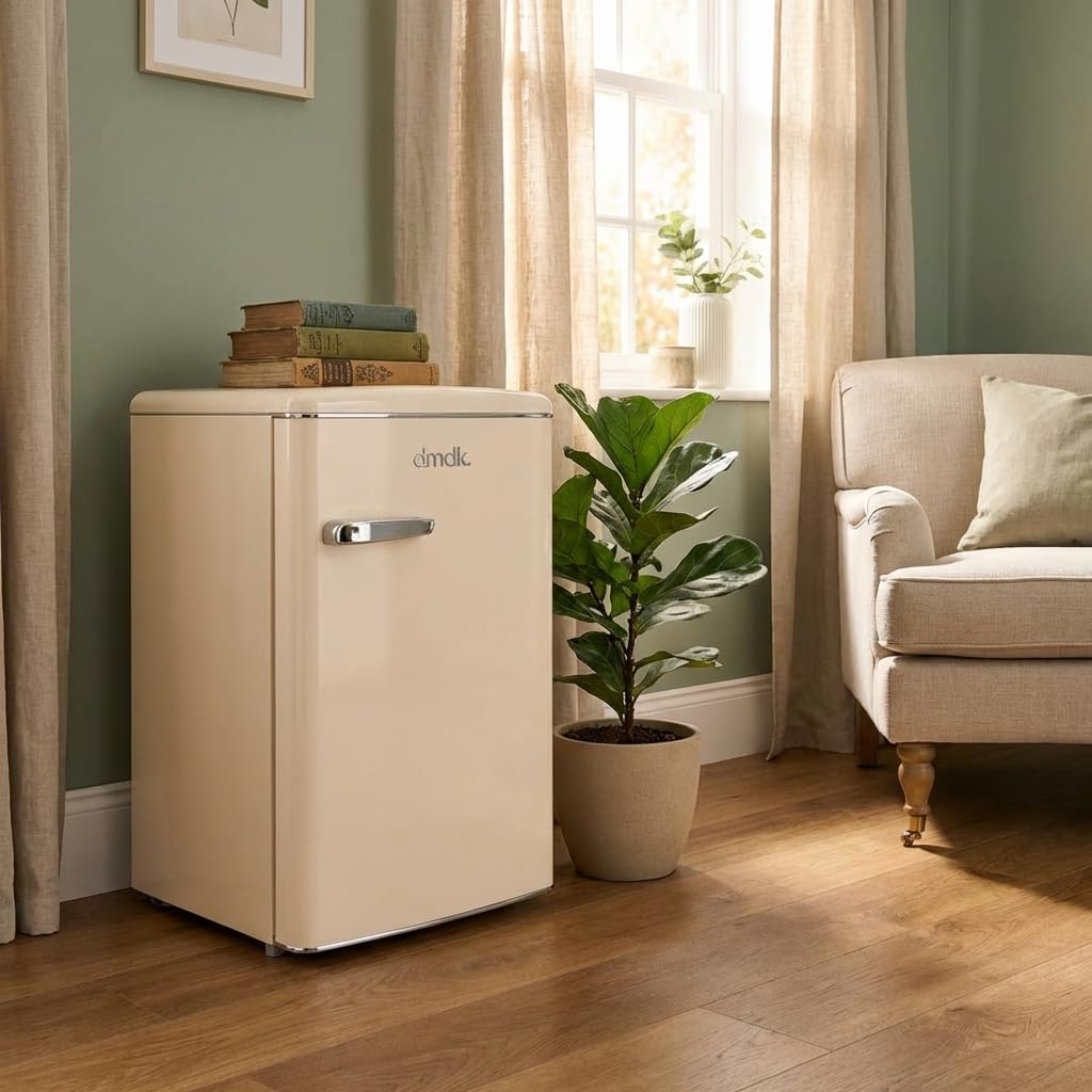 DMDK DKC1 Frigorifero Retrò da Tavolo, Color Crema, 108 L, con Scomparto Congelatore, Basso Consumo, 55x61,50x89,50 cm