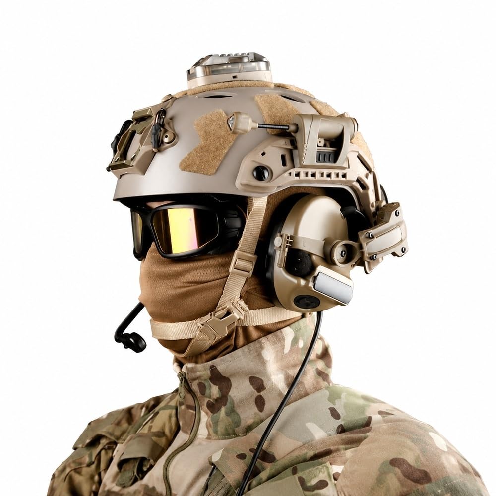 Taktisches Helm-Set, Dual-Lichter, Schutzbrille, Headset und Maske | Komplettes verstellbares Helmset, Doppellichter, Schutzbrille, Headset und Gesichtsmaske