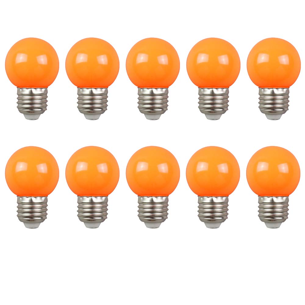 BOUBUI 10 Pack Coloured LED Light Bulbs, E27 3W G45 Mini Globe LED Bulb for Outdoor Indoor String, Christmas, Tree, Fairy Party Night Lights, AC 220V-240V, Non-dimmable, Orange Color