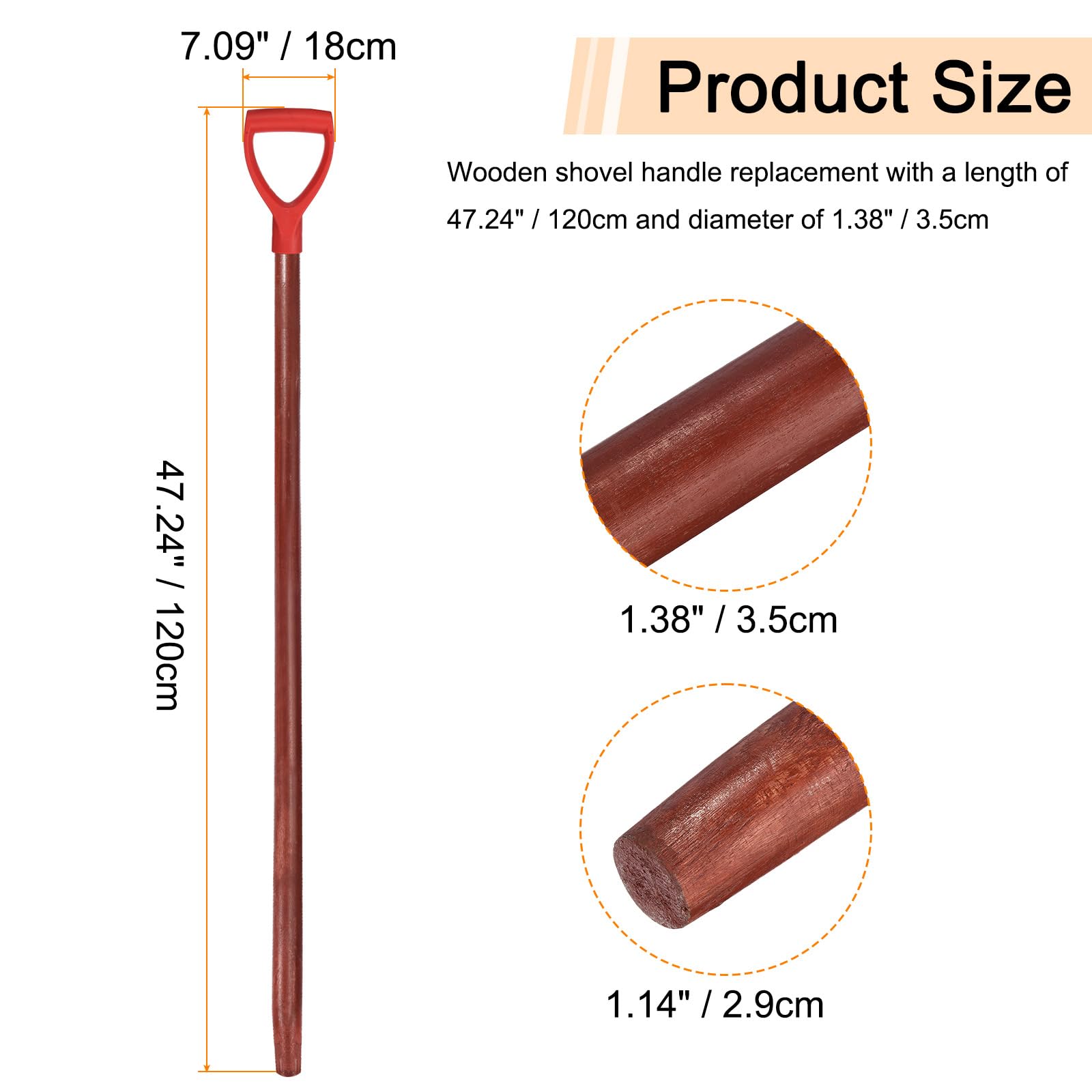QUARKZMAN Mango De Pala De Reemplazo 47.24" X 1.38" Mangos Largos De Madera Tipo D para Palas con Empuñadura Tipo D Accesorios De Jardín para Herramientas De Cavar Y Rastrillar Rojo