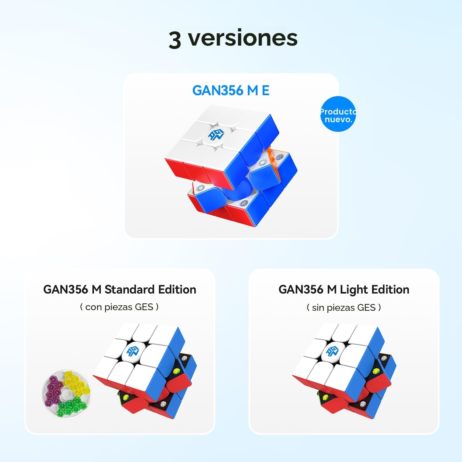 GAN 356ME Magnético Speed Cube de Edición Mejorada,Cubo Mágico 3x3 con 48 Imanes/GES Pro+/4 Niveles de Elasticidad,Profesional Original Iman-tado Cubo de Velocidad (Sin Pegatinas)