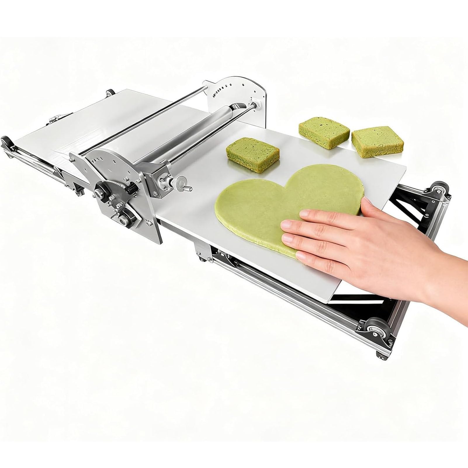PioMue Electric Folding Dough Sheeter, 40×17.7'', Automatic Electric Dough Sheeter, Adjustable Thickness 0.07" to 1.18", Easy to Clean for Puff Pastry, Croissants and Fondant