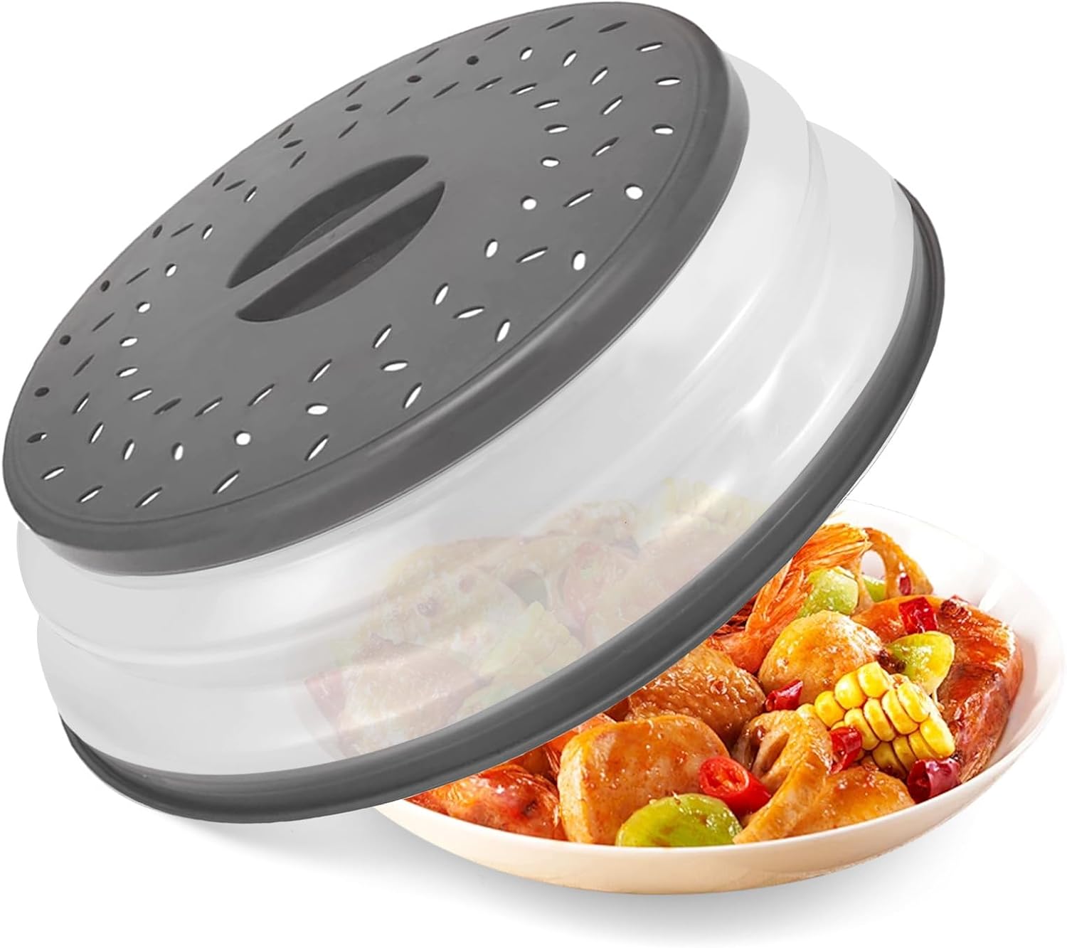 Microwave Splatter Cover,Microwave Cover for Food Fruit Drainer,BPA-Free Dishwasher Safe 10.5 inch (Grey)