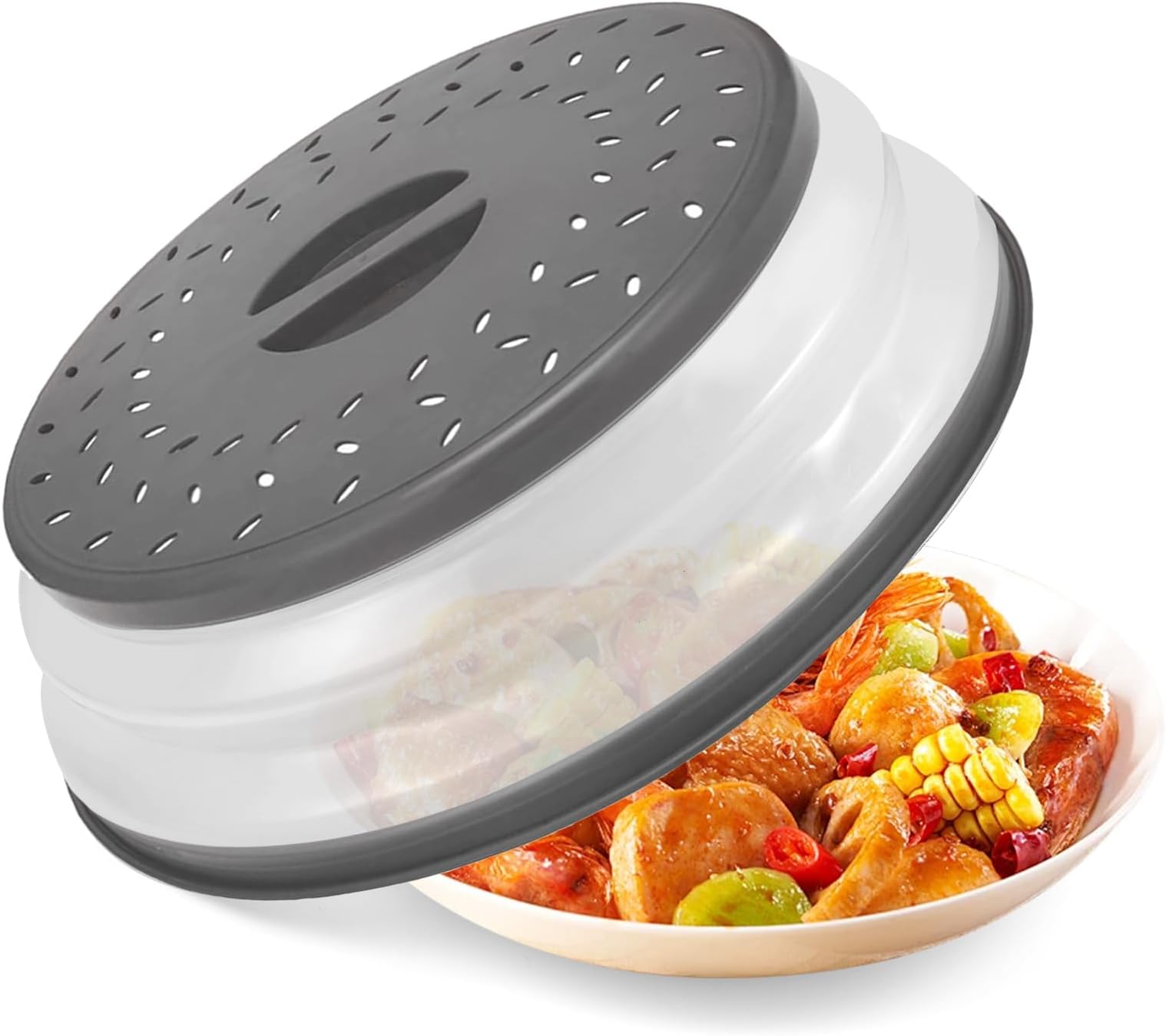 Collapsible Microwave Splatter Cover ,Microwave Cover for Food,Fruit Drainer Basket,BPA-Free Silicone & Plastic and Dishwasher Safe 10.5 inch (GREY)