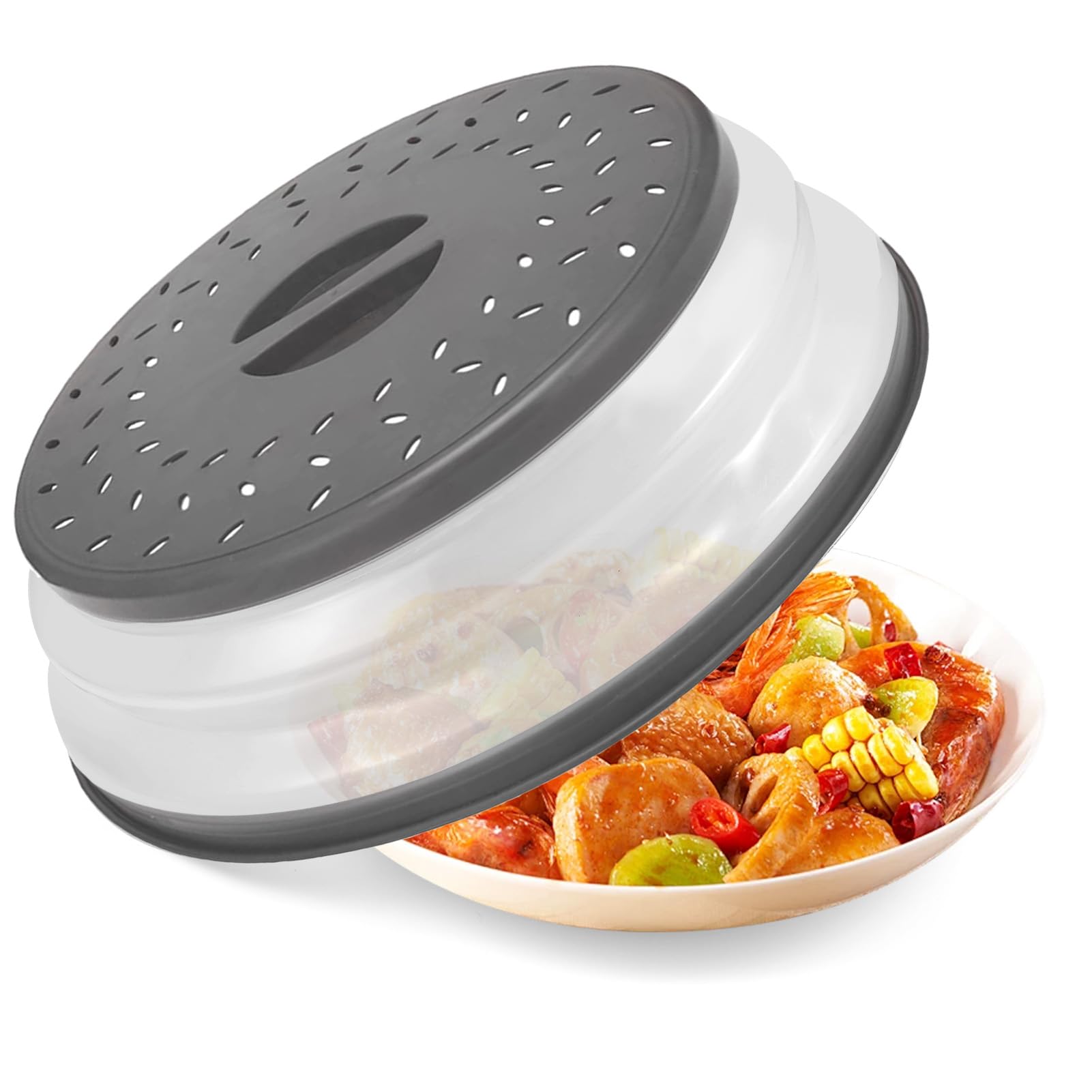 Thermoplastic Rubber Microwave Splatter Cover,Microwave Cover for Food Fruit Drainer,BPA-Free Dishwasher Safe 10.5 inch (GREY)