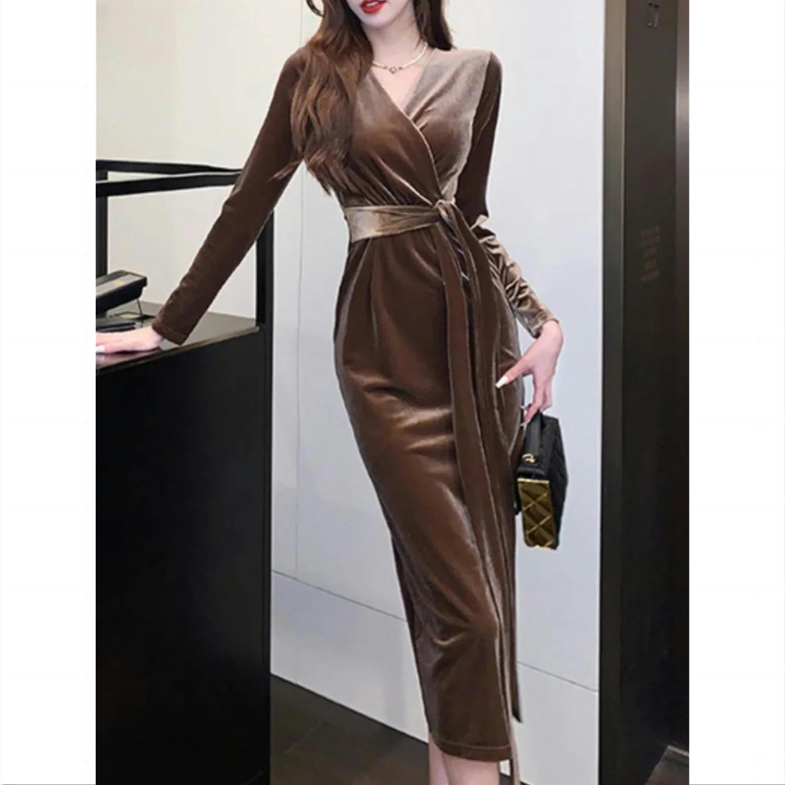 Sukienki damskie moda obcisła elegancka sukienka z długim rękawem na co dzień vintage sznurowane sukienki imprezowe
