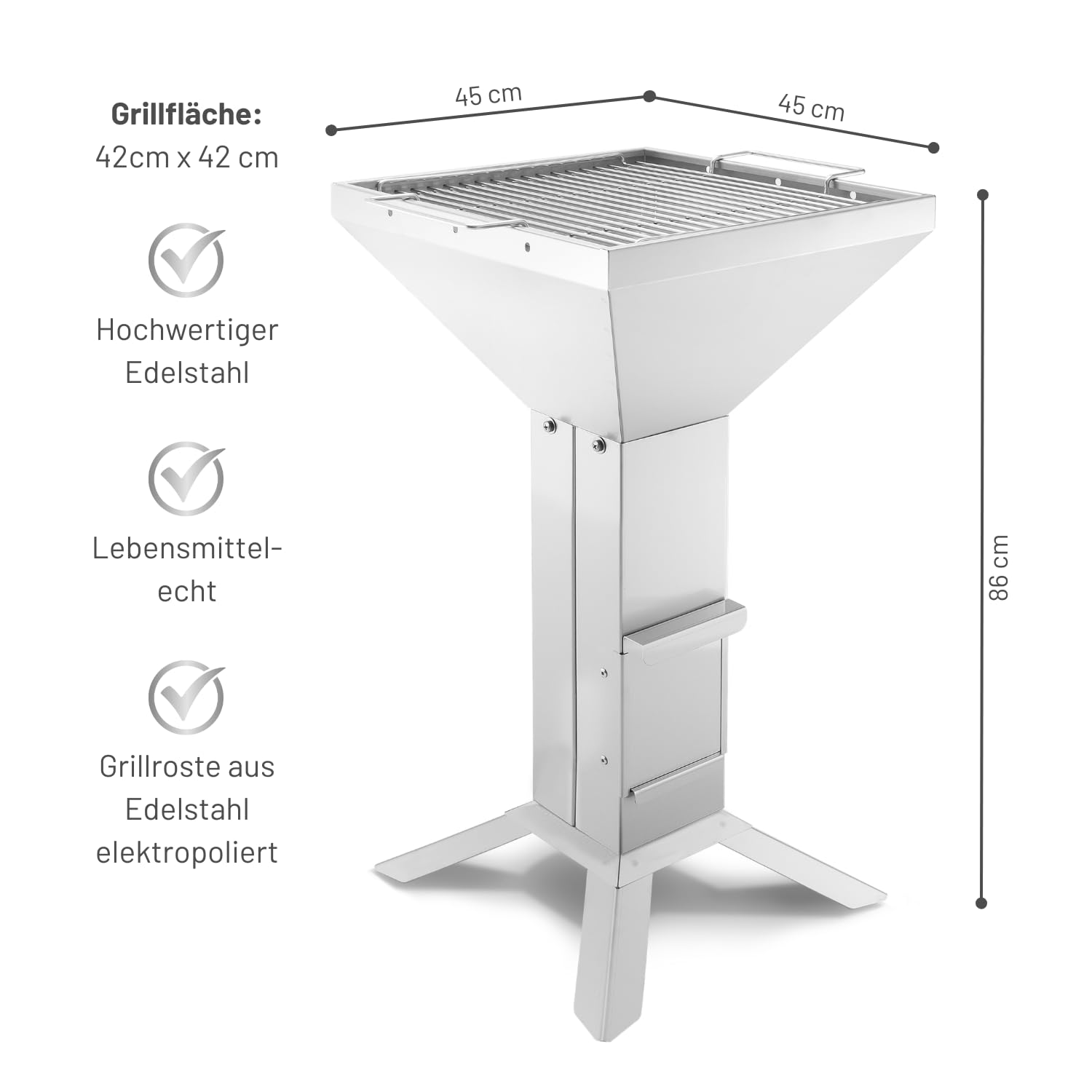 THÜROS T3 4-Fuß Edelstahl Holzkohle Gartengrill