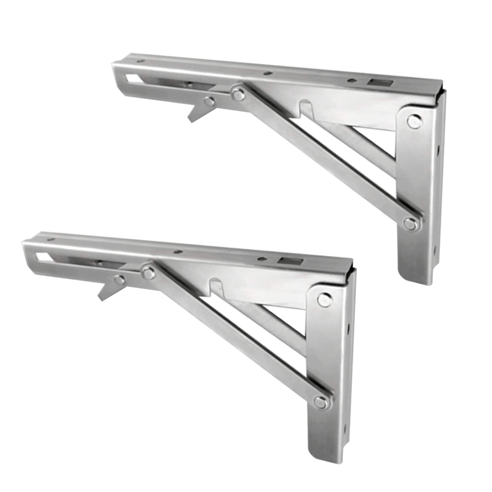 Folding Shelf Brackets,2Pcs Heavy Duty 201 Stainless Steel Collapsible Bracket,90 Degree Right Angle Sturdy Brackets for DIY Space Saving Wall Mounted Work Bench,Load 100kg,Silver(12inch)