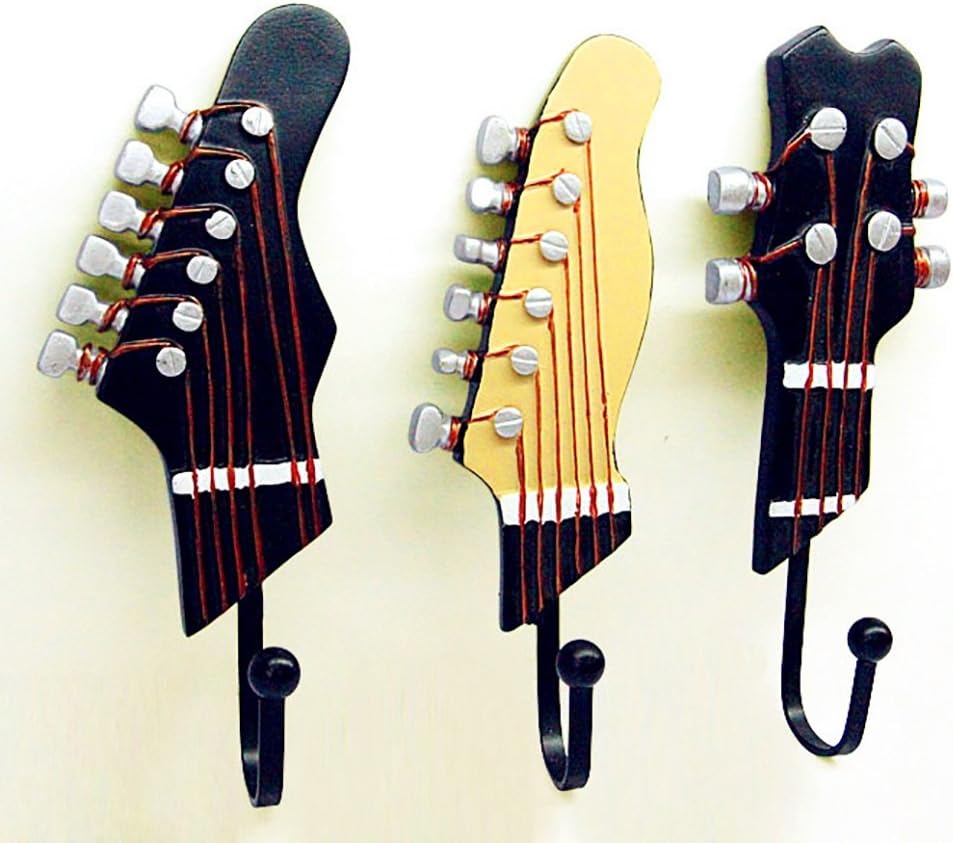 KL Bathroom Shelves Creative Light- Resin Decoration Hook Up Clothes Hook Clothes Hooks Pylon Wall Decoration Coat Racks Door Hangers Guitar(A set of three)