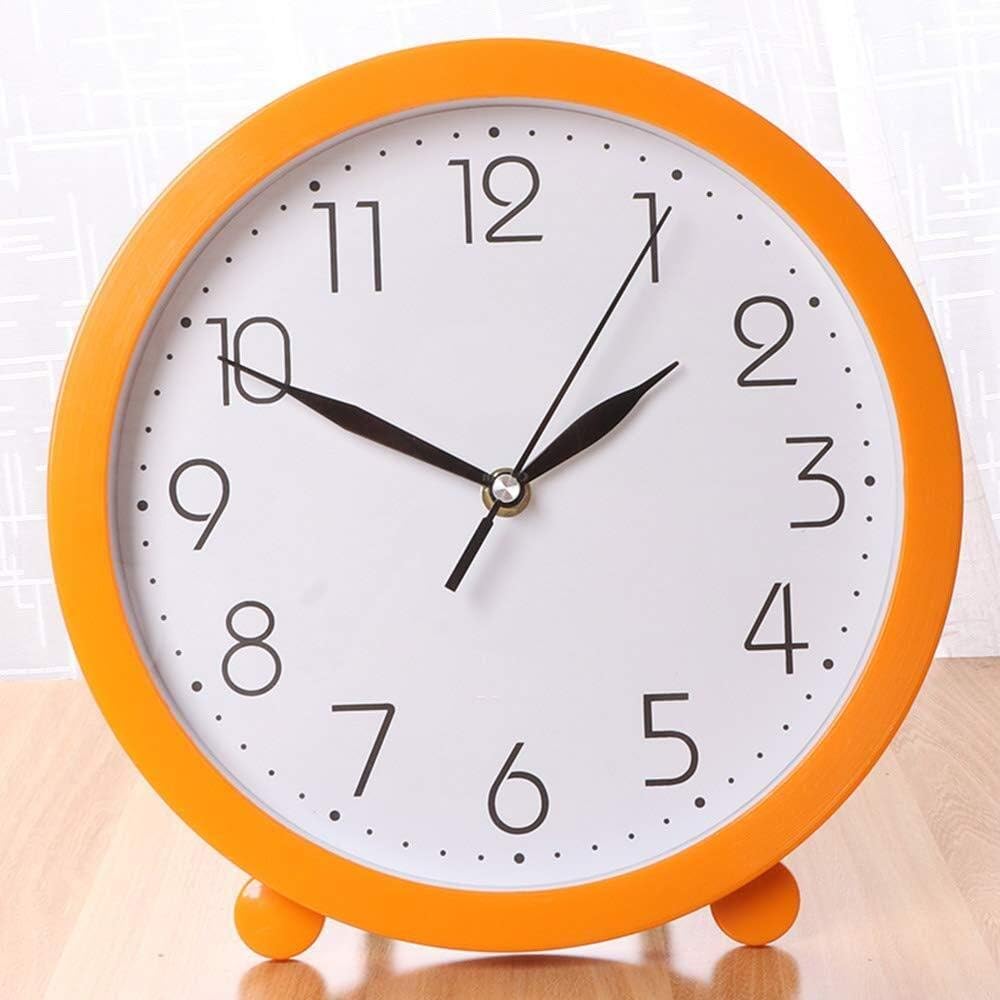 Retro Desk Clock Retro Table Clock/Deskclock -European Mute Clock Digital Clocks, 25×25cm Decoration Clock Table Clock (Color : Orange)
