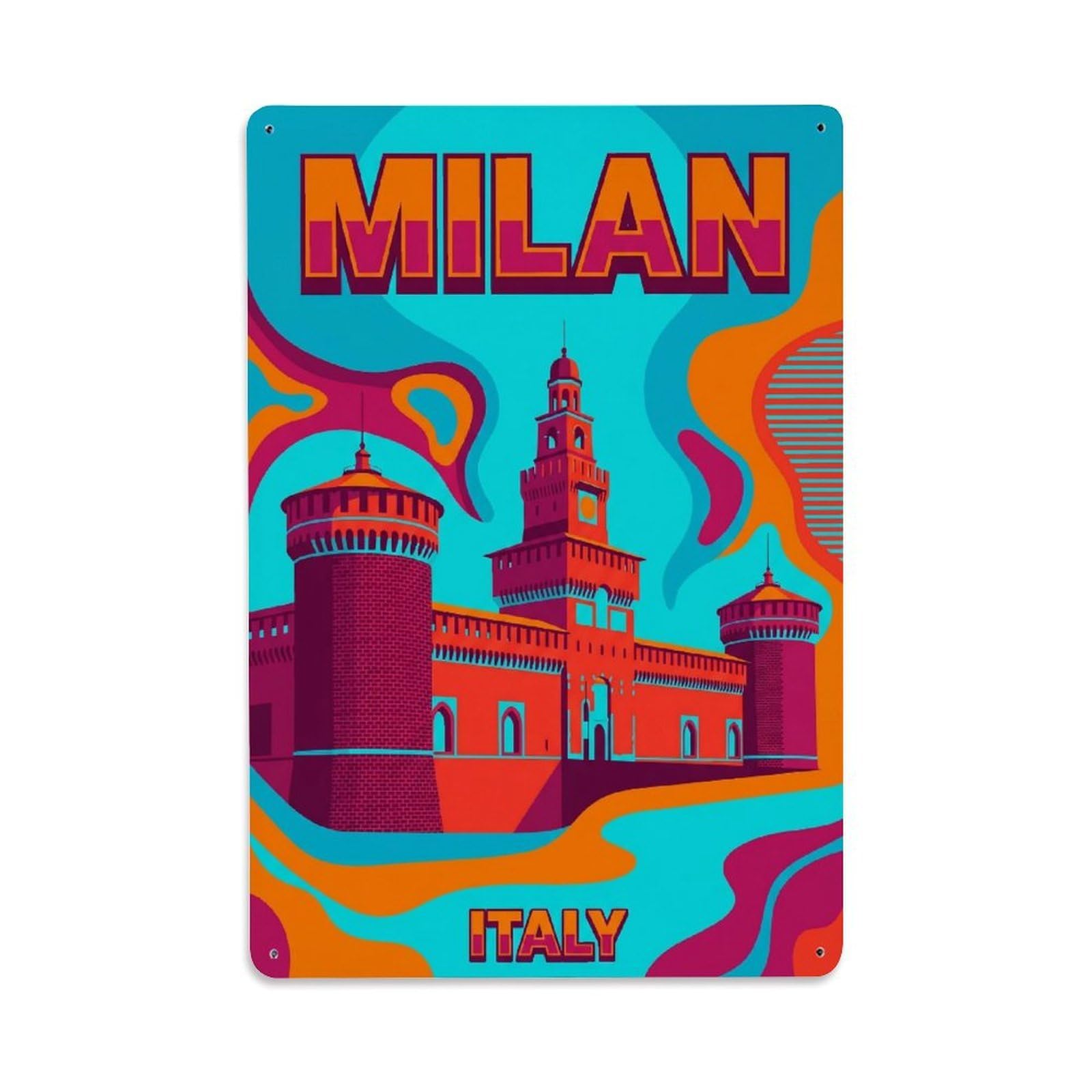 Olhnbad Style Milan Italy Railway Colorblock City Travel Metal Tin Sign