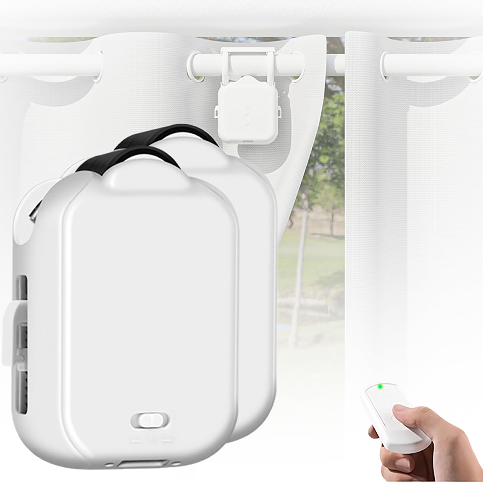 Eoweiot Track Automatic Curtain Opener Robot, Roman Rod T- U-Rail Curtain Motor With Remote Control App Control,No Charging Roman Pole ( 2Pcs)