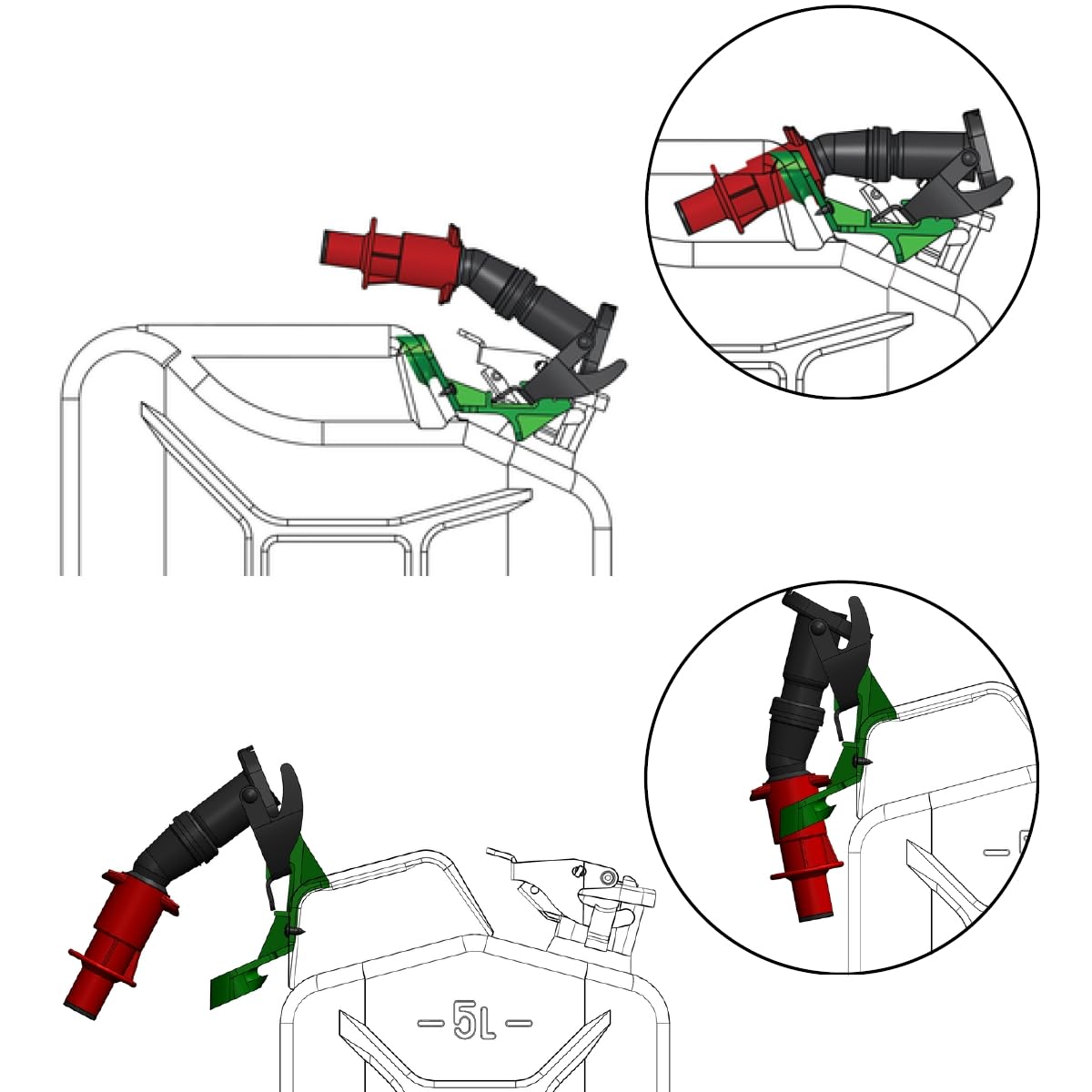 BW® Beccuccio per tanica carburante in metallo, 5/10/20 litri, "Smart Spout" con protezione antigoccia, colore nero, RAL 9005, made in Europe