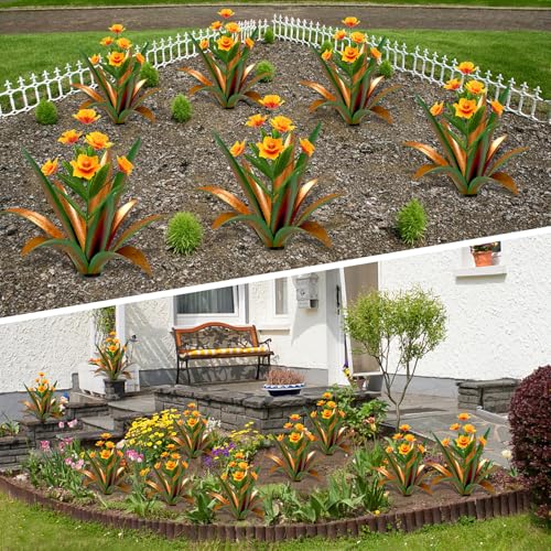 Image of TOMBABY Huge Metal Agave Plants Outdoor Decoration Outdoor Garden Decorated with Flowers Mexican Yard Art Plant Garden Gift (Green 2 Pack)