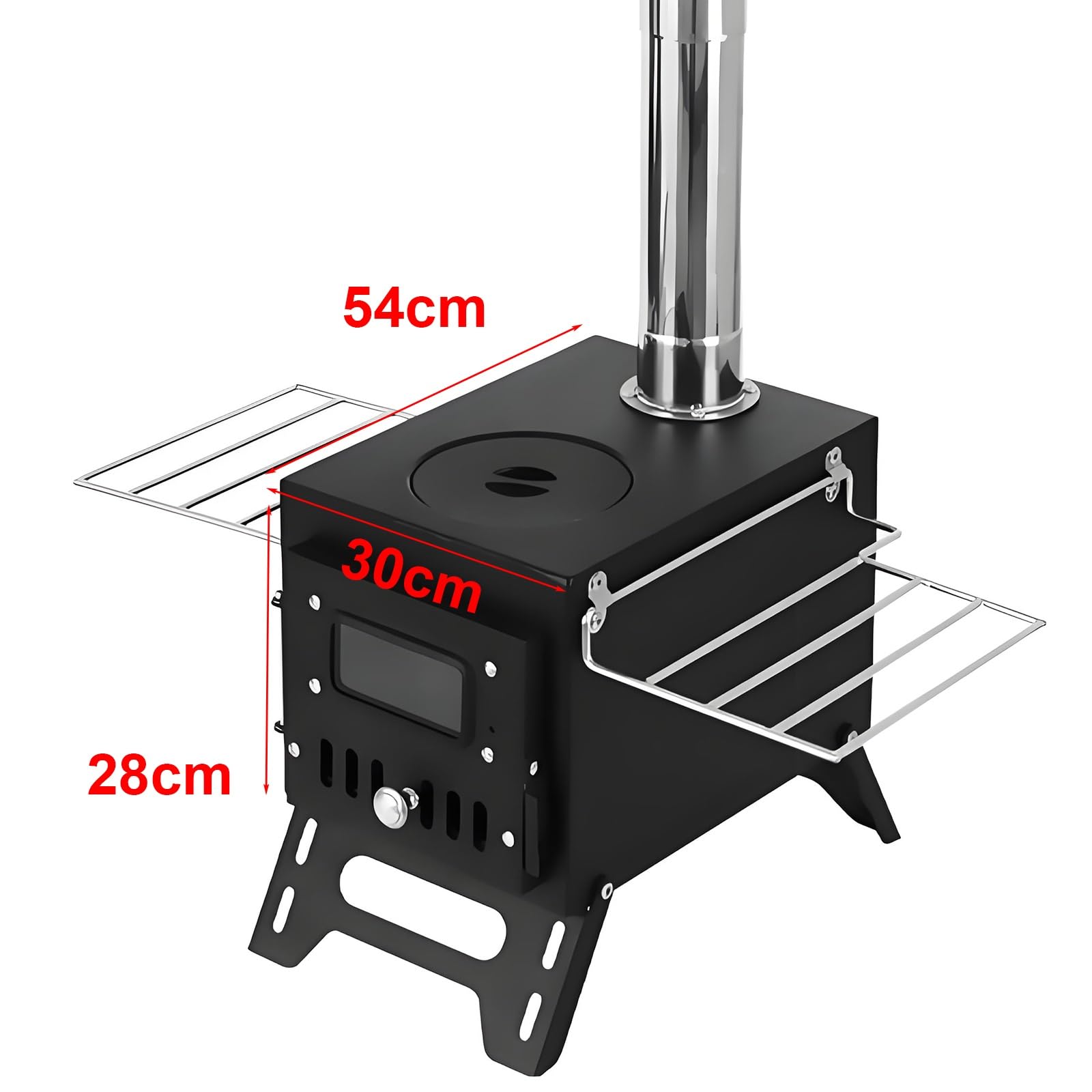 Stufa a Legna da Campeggio Stufa Portatile per Tende in Acciaio Inox, Vetro Resistente al Calore, Camino e Griglia, Perfetta per Casa e Outdoor(White)