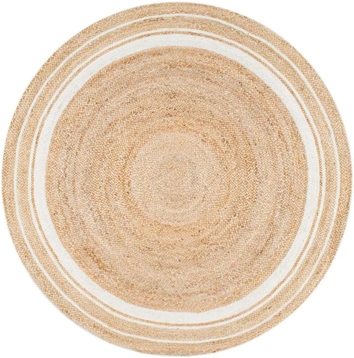 Sanwariya Rugs Export - Alfombra redonda de yute natural con borde festoneado, de 4 x 4, 5 x 5, 6 x 6 pies, alfombra trenzada bohemia y ecológica,
