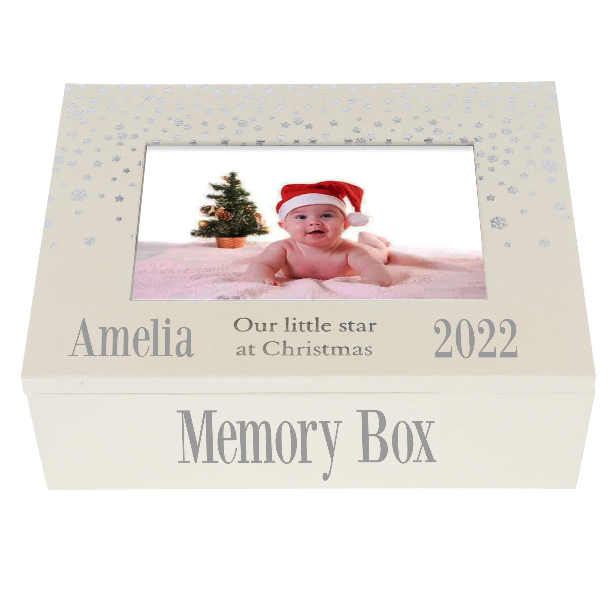 Personalised First Christmas Keepsake Box with Built in Photoframe Babies 1st Xmas Memory Box Personalised with Name & Message